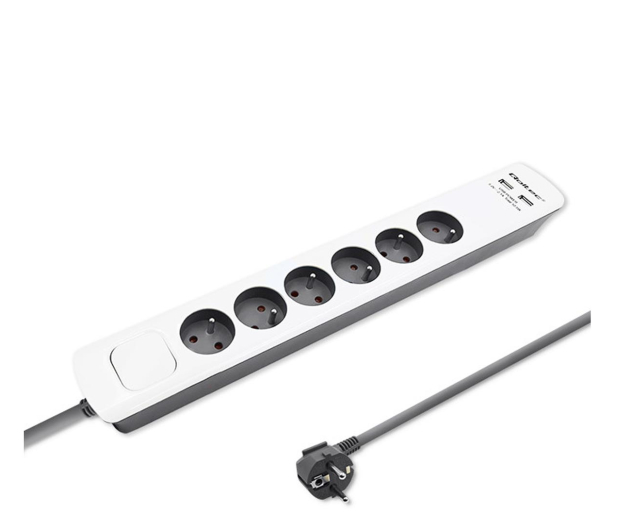 QOLTEC antyprzepięciowa - 6 gniazd, 2x USB, 1.8m, biało-szara - 1122594 - zdjęcie